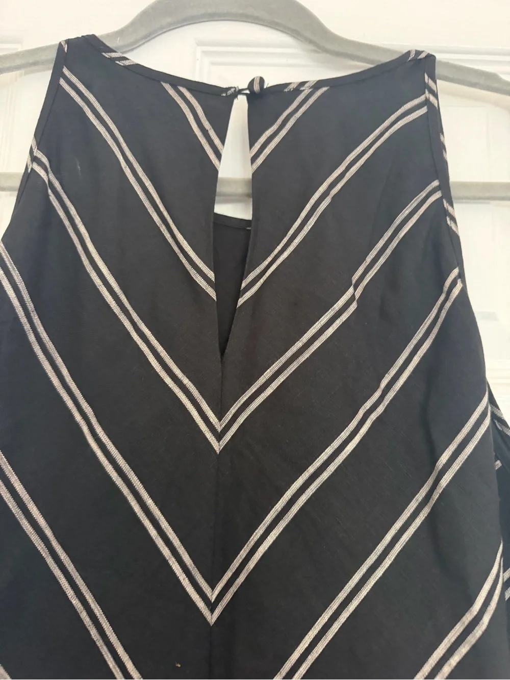 J. Crew Black Maxi Dress with White Chevron Stripes 100% Linen Natural Fibers